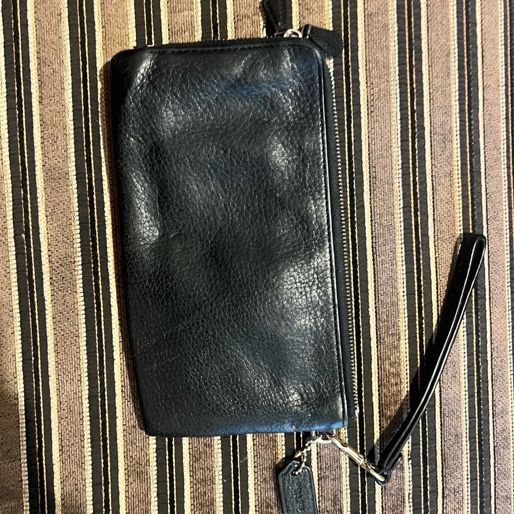 Coach Black Leather Zip Wristlet Wallet